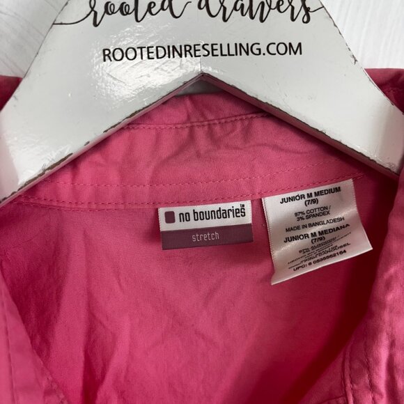 No Boundaries Shirt Y2K 2000s Pink 3/4 Sleeve Button Up Blouse Collared Stretch - Picture 3 of 5
